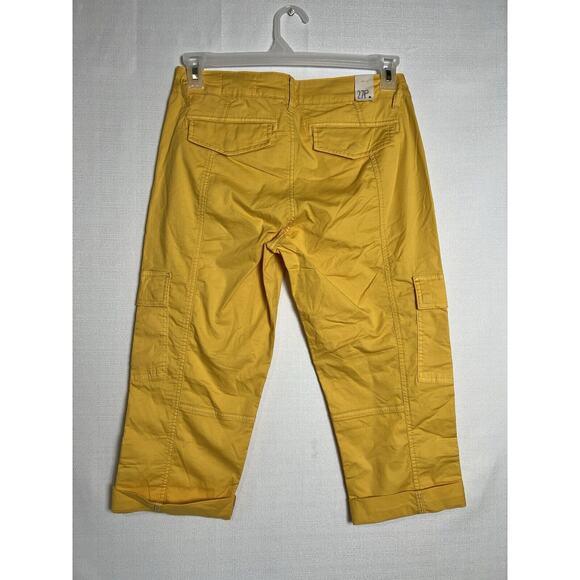 Cosmic Blue Love Yellow Cargo Crop Pants Womens Waist 27P - Picture 2 of 7